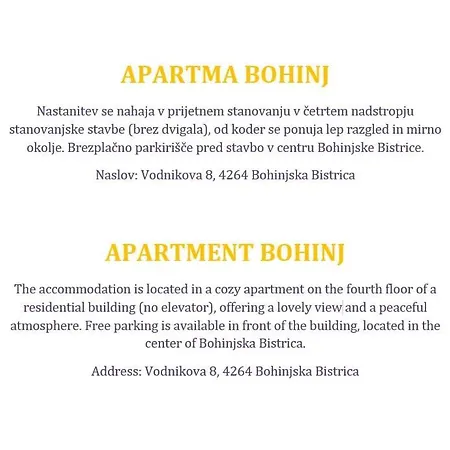 Lägenhet Apartma Bohinj